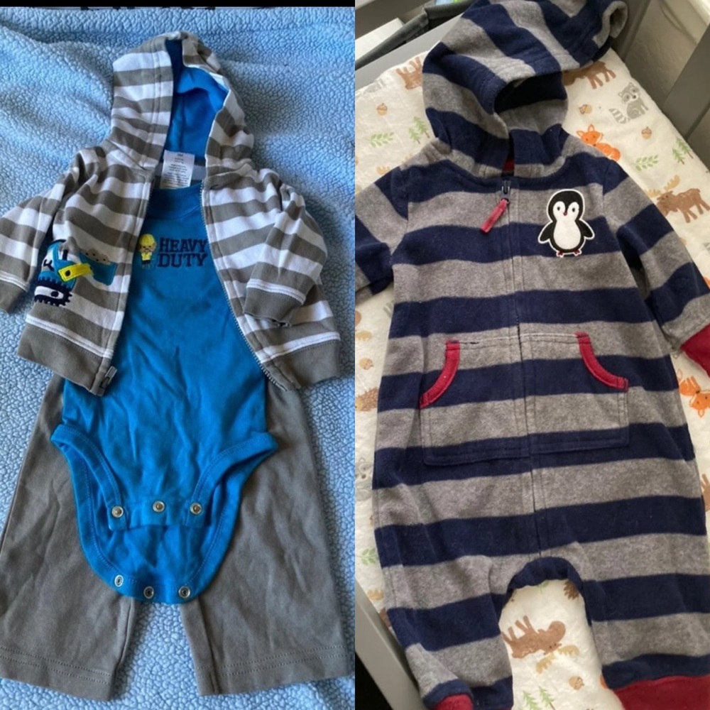 Carter’s 3 piece set and cozy jumpsuit 0-3m